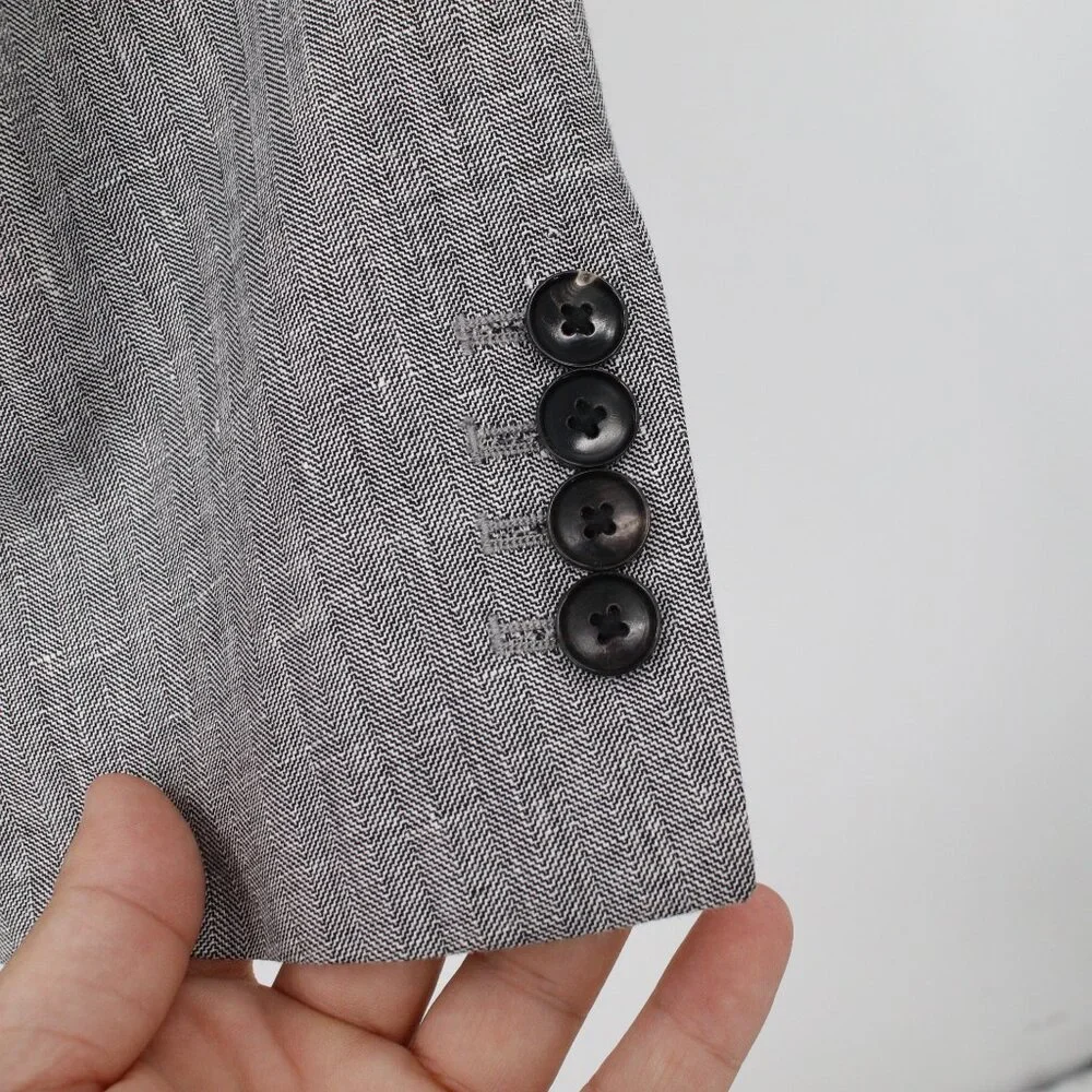 Reiss sport coat men's 40 Linen wool silk herringbone‎ gray patch pockets notch